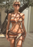 Summer Women's Halter Neck Bikini Three-Piece Swimwear Set