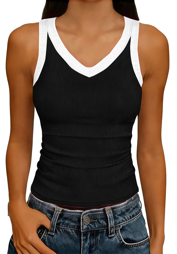 V-Neck Sleeveless Knitted Tank Top for Summer Casual