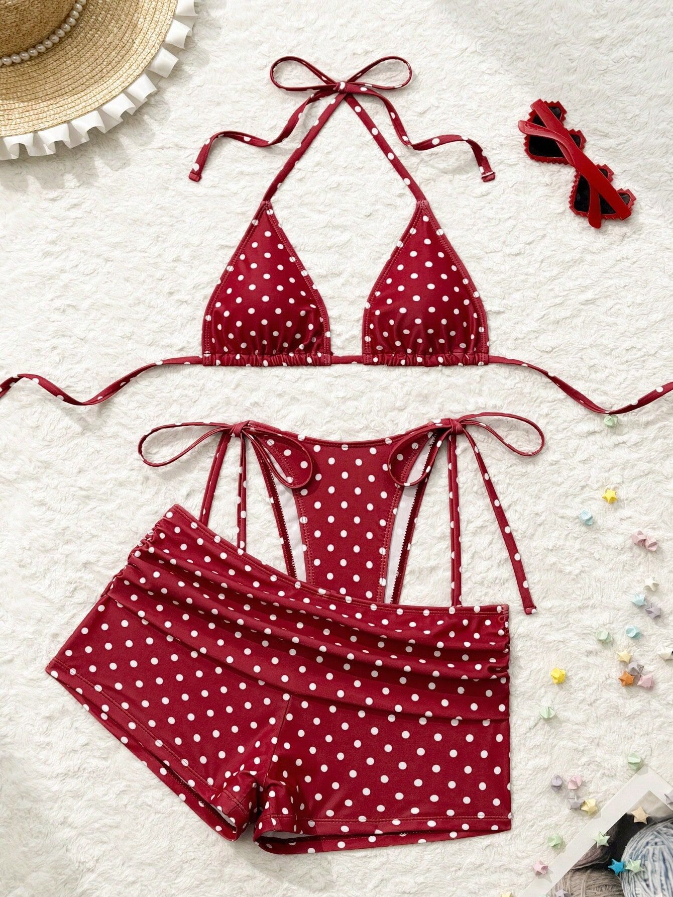 Polka Dot Three-Piece Bikini Set for Summer Holidays