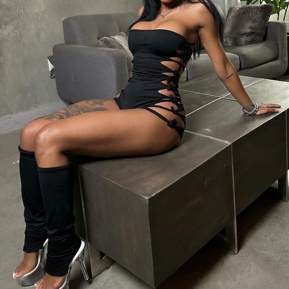 Strapless Lace-Up Hollow Jumpsuit Set for Summer Parties