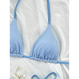Summer Women's Striped Halter Neck Lace-Up Bikini Two-Piece Swimwear
