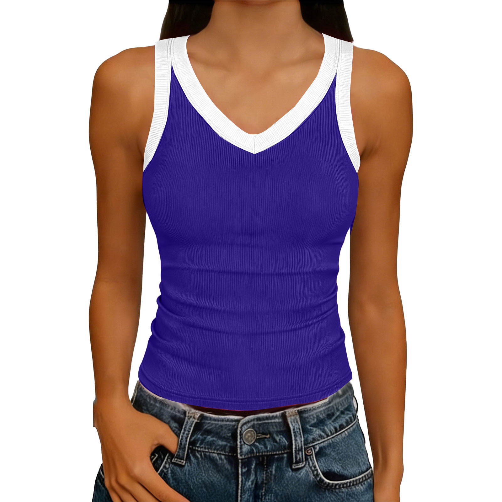 V-Neck Sleeveless Knitted Tank Top for Summer Casual