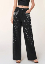 Women's Beaded Denim Straight Leg Jeans Women's Beaded Denim Straight Leg Jeans