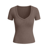 Summer Women's Ribbed Solid Short Sleeve Top