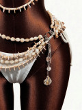 Women's Beaded Halter Neck Low Back Bra Chain Set