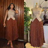 Summer Women's African Style Chic Sleeveless Vest Pleated Skirt Set