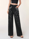 Women's Beaded Denim Straight Leg Jeans