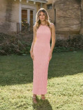 Summer Women's Low Back Ruched Strap Long Dress
