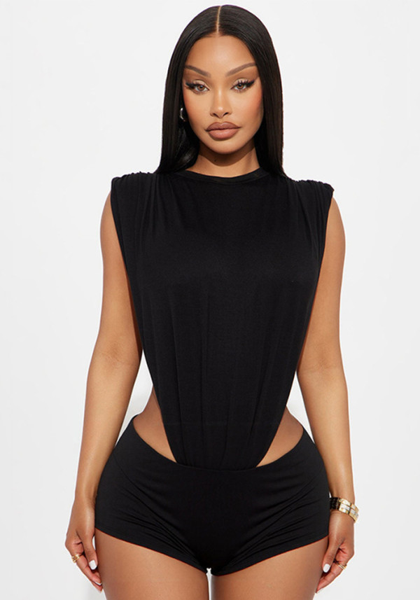 Summer Women's Round Neck Sleeveless Hollow Top Shorts Set