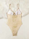 Summer Women's Shiny Lace-Up Hollow One-Piece Swimsuit