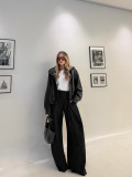 Spring Summer Women's Casual High Waist Pleated Wide Leg Pants