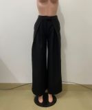 Spring Summer Women's Casual High Waist Pleated Wide Leg Pants
