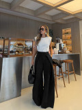 Spring Summer Women's Casual High Waist Pleated Wide Leg Pants