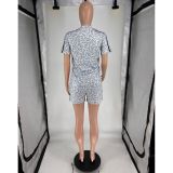 Summer Women's Leopard Polka Dot Short Sleeve t-shirt Shorts Two-Piece Set