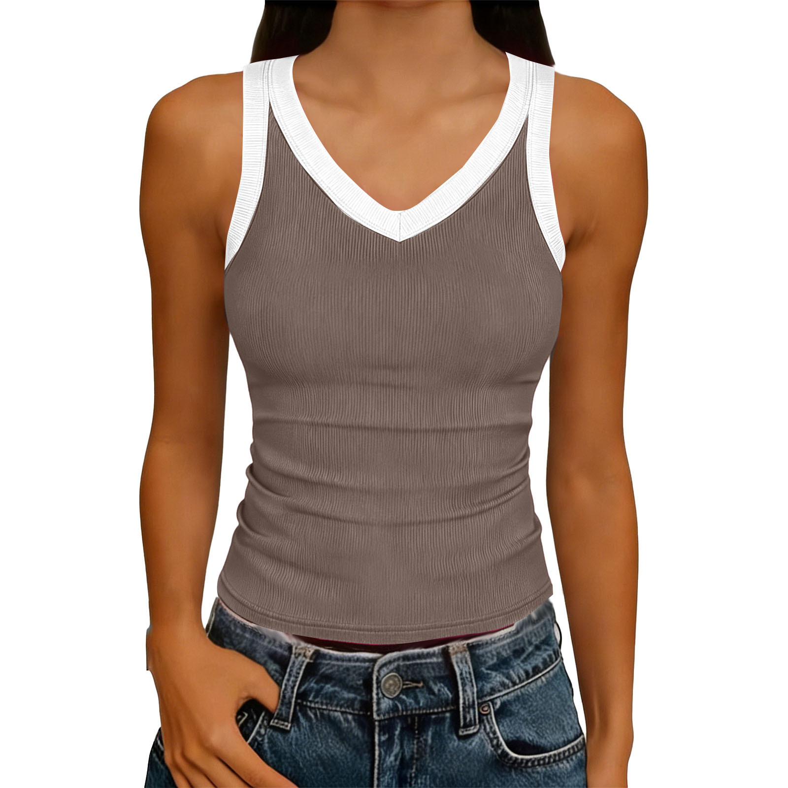 V-Neck Sleeveless Knitted Tank Top for Summer Casual