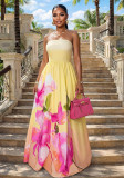 Summer Women's Strapless Printed Ruched Evening Dress