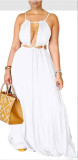 Women Sleeveless Hollow Backless Solid Maxi Dress