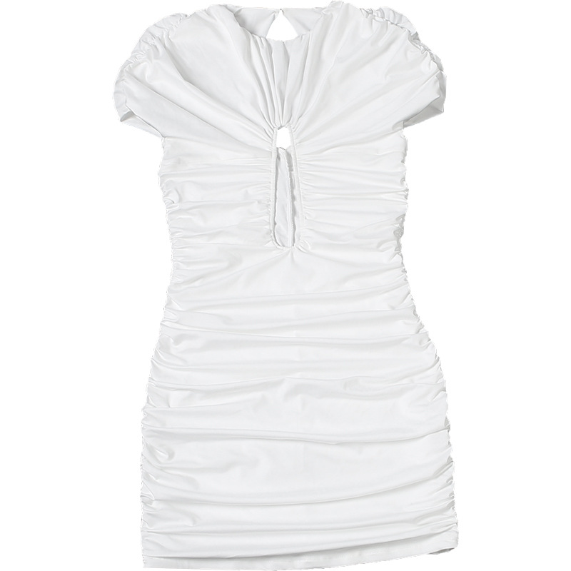 Solid Ruched Hollow-Out Bodycon Dress for Summer Evenings