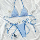 Summer Women's Striped Halter Neck Lace-Up Bikini Two-Piece Swimwear