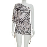 Summer Women's Zebra Print Mesh Top Shorts Set