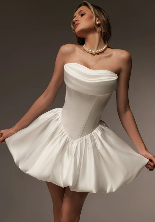 Women's Chic Strapless Short Bridal Mini Dress(Processing time need 3-6 days)