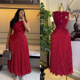 Summer Women's African Style Chic Sleeveless Vest Pleated Skirt Set