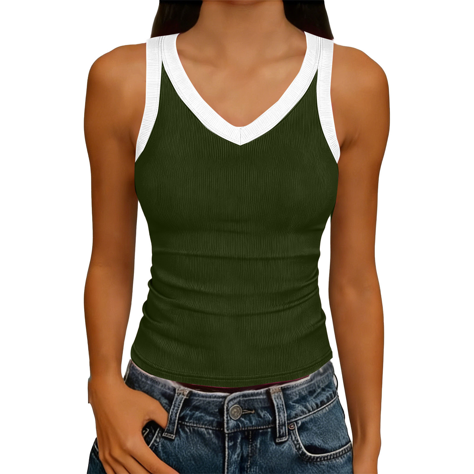 V-Neck Sleeveless Knitted Tank Top for Summer Casual