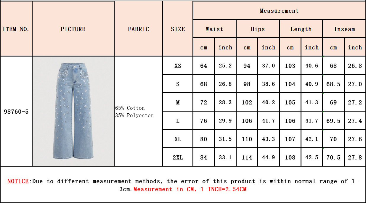 Beaded Denim Straight Leg Jeans for Casual Streetwear