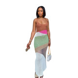 Summer Women's Casual Colorblock Knitted Beach Dress