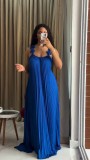 Summer Women's Chic Sweet Low Back Pleated Strap Long Dress