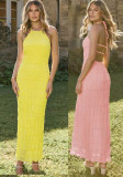 Summer Women's Low Back Ruched Strap Long Dress