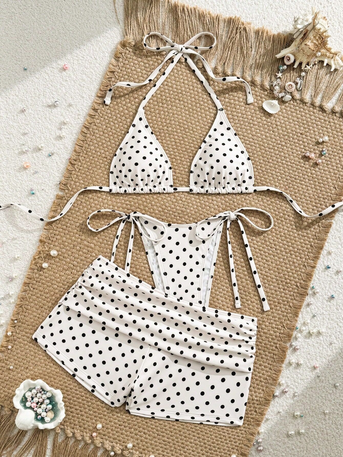 Polka Dot Three-Piece Bikini Set for Summer Holidays