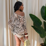 Summer Women's Zebra Print Mesh Top Shorts Set