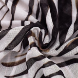 Summer Women's Zebra Print Mesh Top Shorts Set
