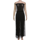Summer Women's Lace Patchwork Off Shoulder Low Back Long Dress