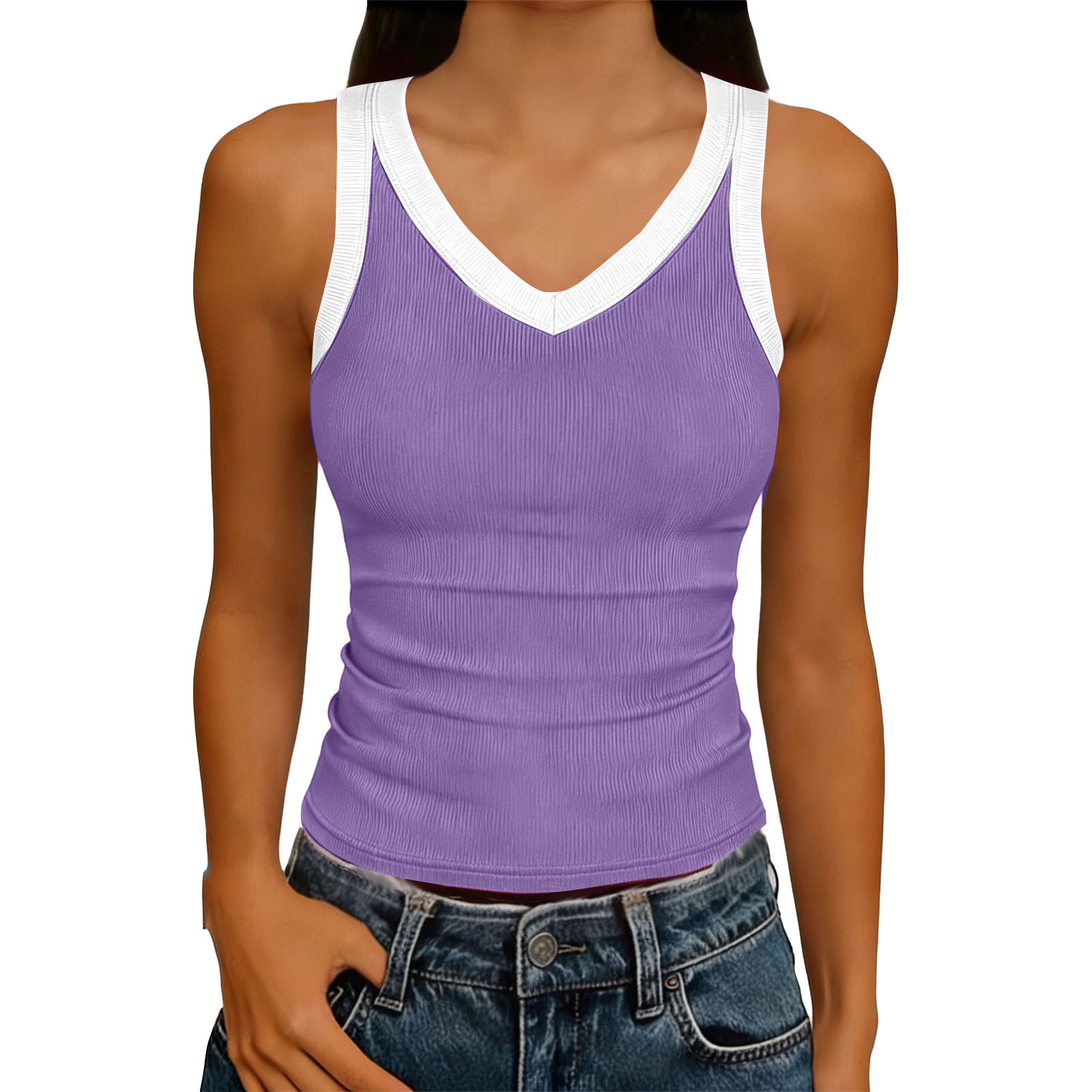 V-Neck Sleeveless Knitted Tank Top for Summer Casual