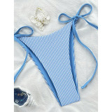 Summer Women's Striped Halter Neck Lace-Up Bikini Two-Piece Swimwear