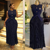 Summer Women's African Style Chic Sleeveless Vest Pleated Skirt Set