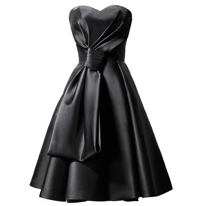 Strapless Satin Black Party Dress for Evening Events