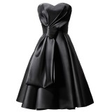 Women's Chic Strapless Satin Black Party Dress（Processing time need 3-6 days）