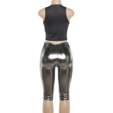 Summer Women's Street Style Sleeveless Slim Fit Pants Set