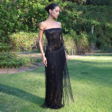 Summer Women's Lace Patchwork Off Shoulder Low Back Long Dress