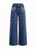 Women's Beaded Denim Straight Leg Jeans