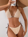 Summer Women's Textured Beaded Triangle Cup Bikini Two-Piece Swimwear