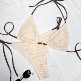 Summer Women's Textured Beaded Triangle Cup Bikini Two-Piece Swimwear