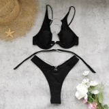 Summer Women's Black Chain Hollow Bikini Two-Piece Swimwear