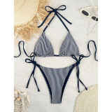 Summer Women's Striped Halter Neck Lace-Up Bikini Two-Piece Swimwear