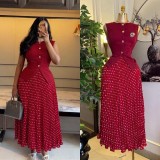 Summer Women's African Style Chic Sleeveless Vest Pleated Skirt Set