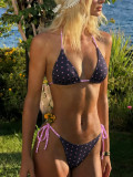 Summer Women's Polka Dot Lace-Up Triangle Bikini Two-Piece Swimwear