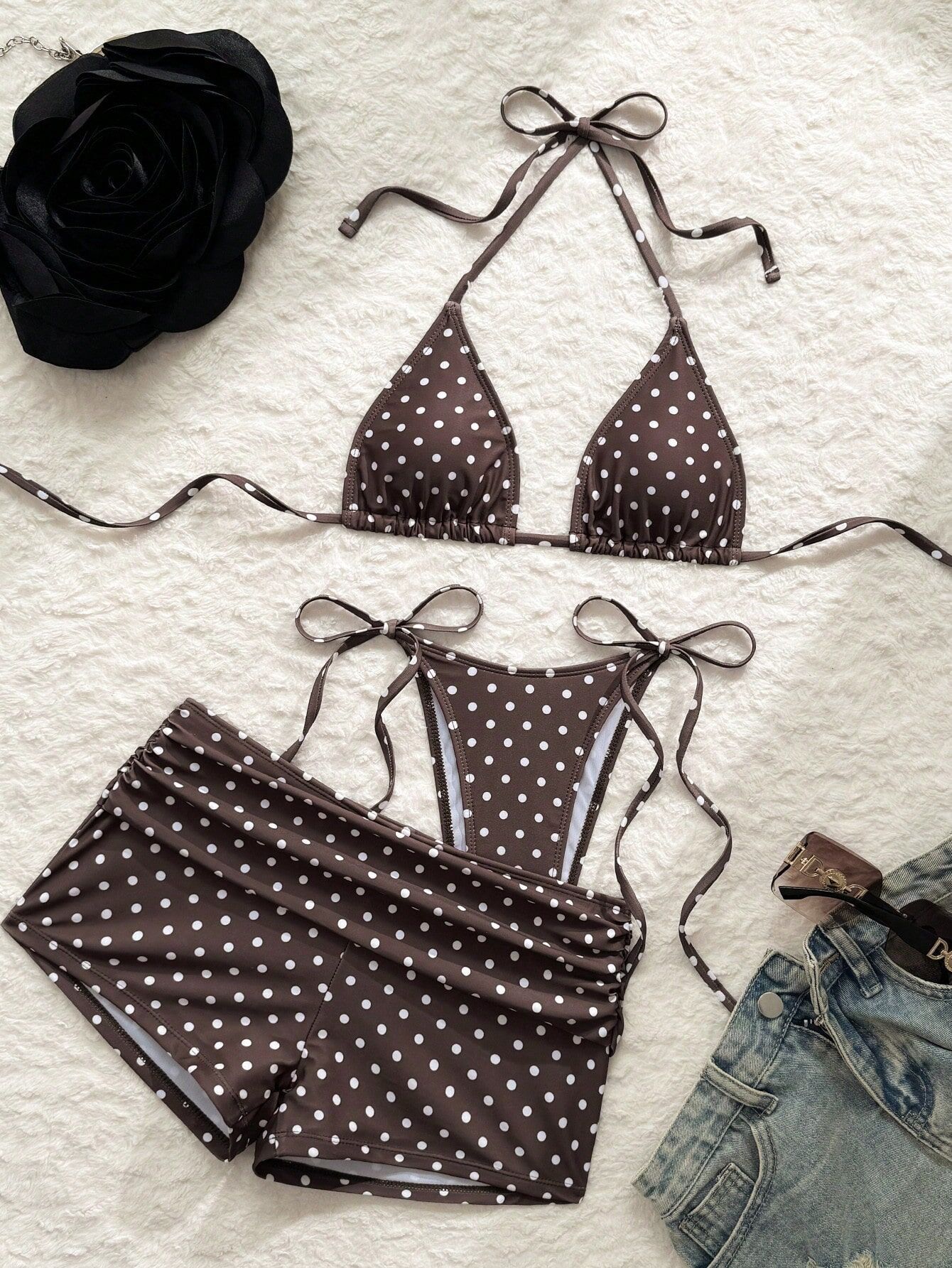 Polka Dot Three-Piece Bikini Set for Summer Holidays